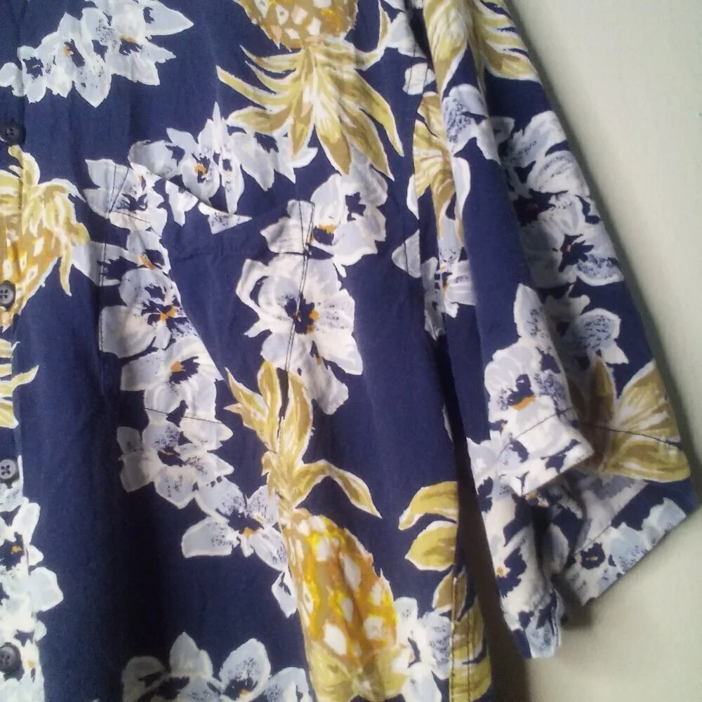 Newport Blue Shirt Men S Button Up Short Sleeve Tropical Floral Pineapple Blue - Picture 7 of 14